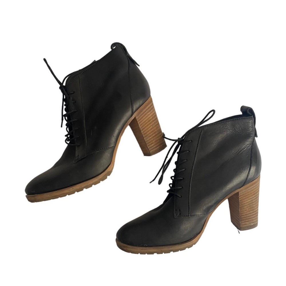 J. CREW Leather Lace Up Black Ankle Boots Size 7.5
